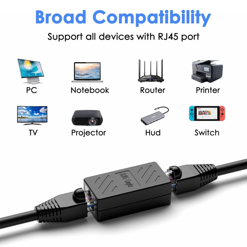 Dingsun RJ45 Coupler, Ethernet Extender for Cat7/Cat6/Cat5e/Cat5 Female to Female Ethernet Coupler Connector(20, Black) - Image 3